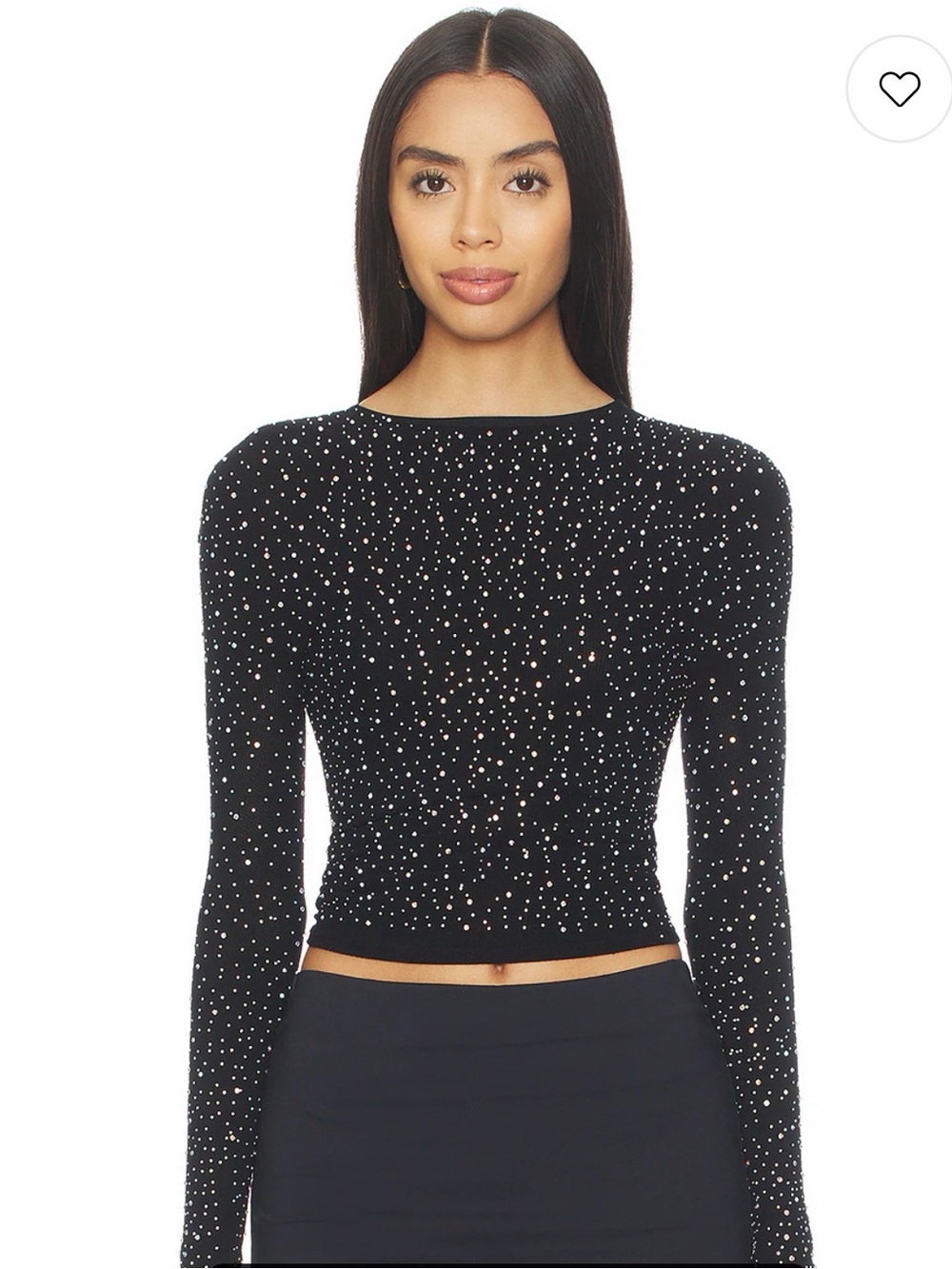 Free People Black Long-Sleeve Rhinestone Crop Top
